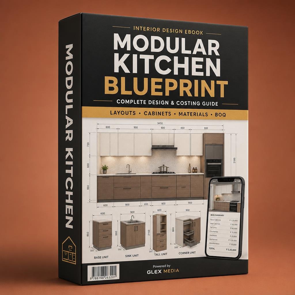 Modular Kitchen Blueprint — interior design ebook mockup by GLEX MEDIA