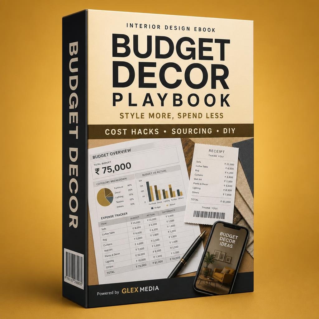 Budget Decor Playbook — interior design ebook mockup by GLEX MEDIA