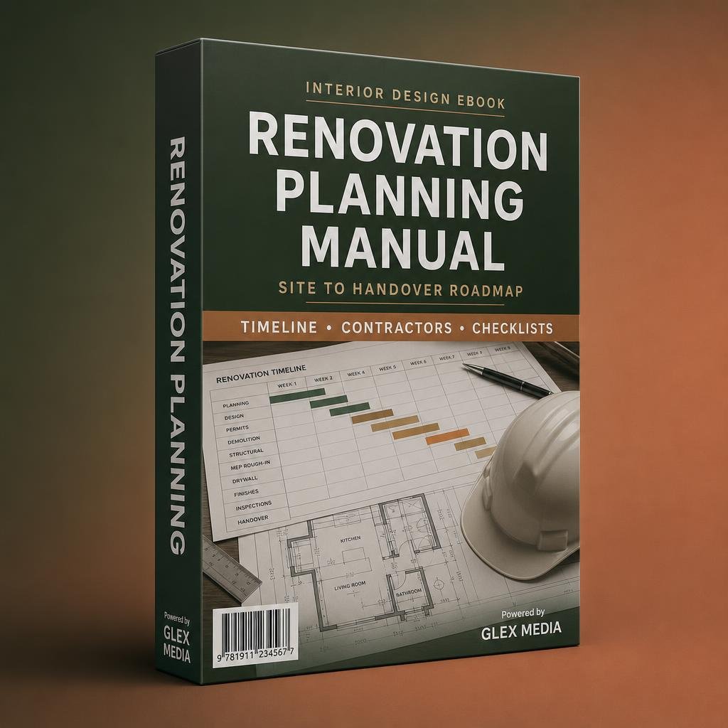 Renovation Planning Manual — interior design ebook mockup by GLEX MEDIA