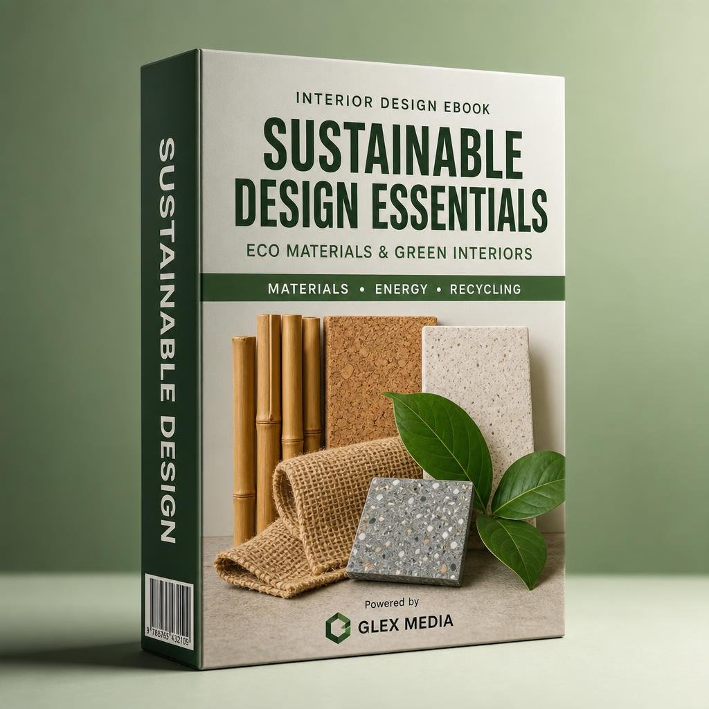 Sustainable Design Essentials — interior design ebook mockup by GLEX MEDIA