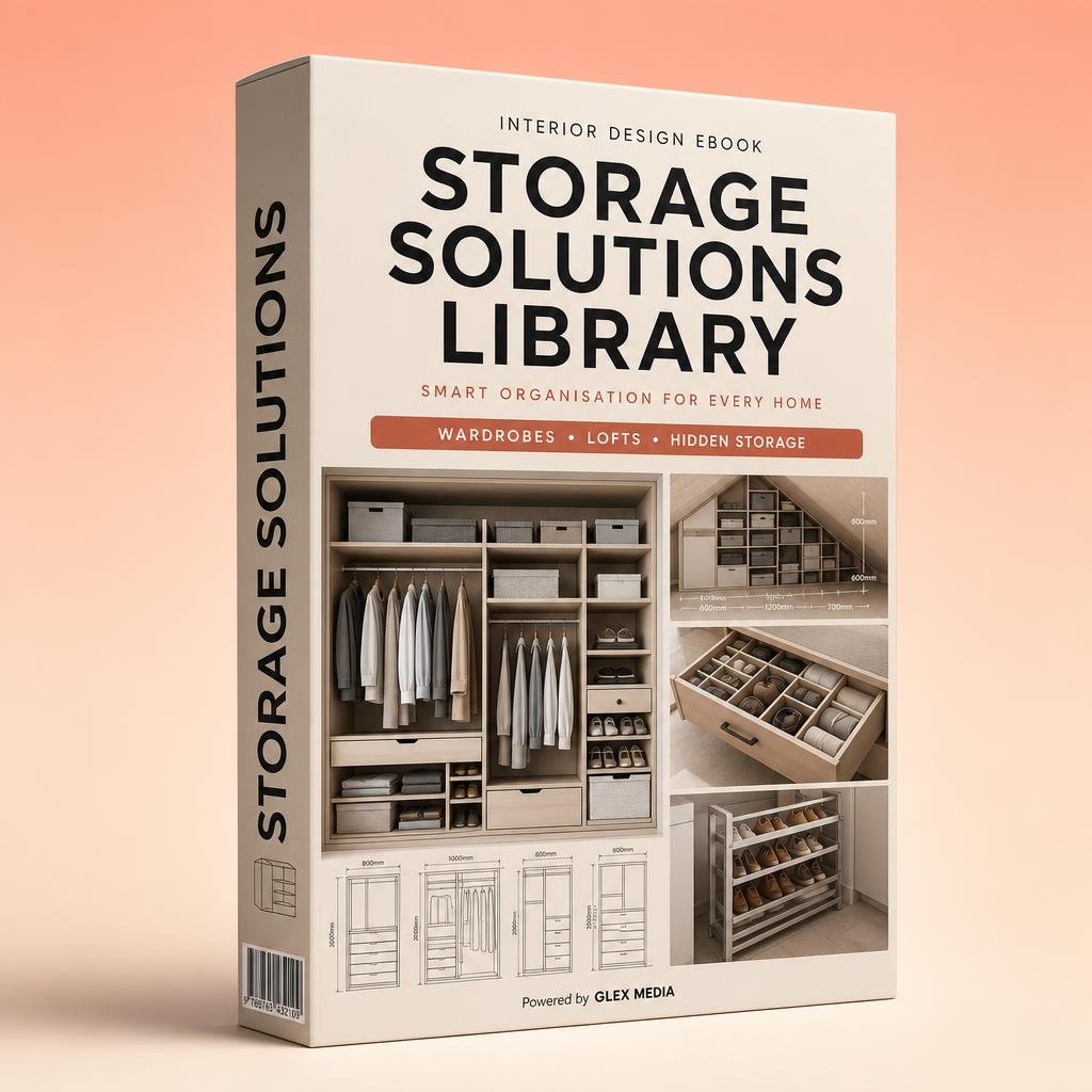 Storage Solutions Library — interior design ebook mockup by GLEX MEDIA