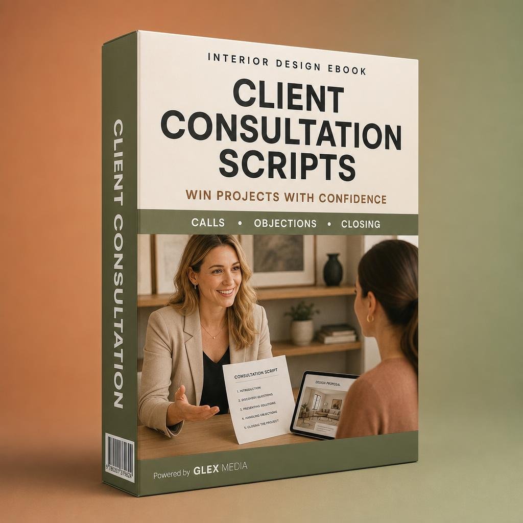 Client Consultation Scripts — interior design ebook mockup by GLEX MEDIA