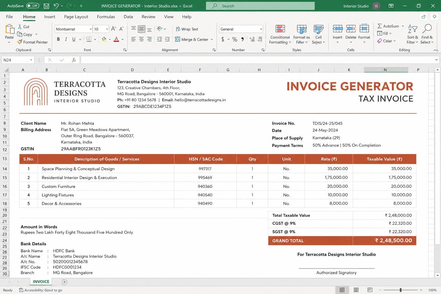 GST Invoice Generator — interior design toolkit template preview