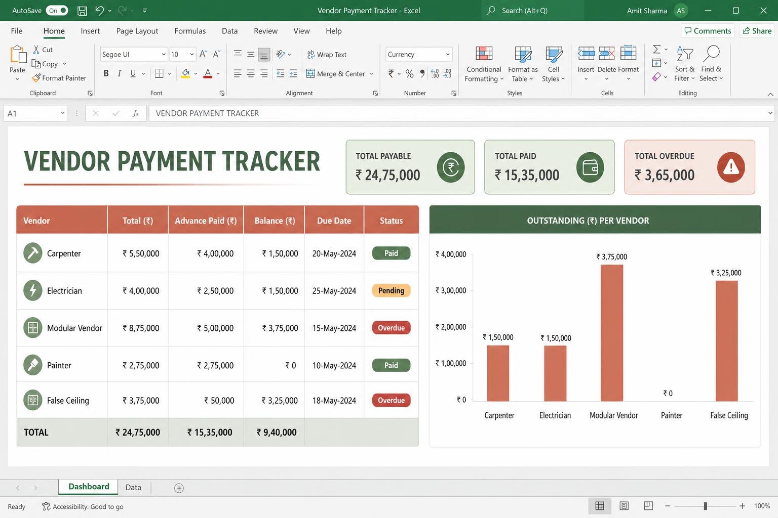 Vendor Payment Tracker — interior design toolkit template preview