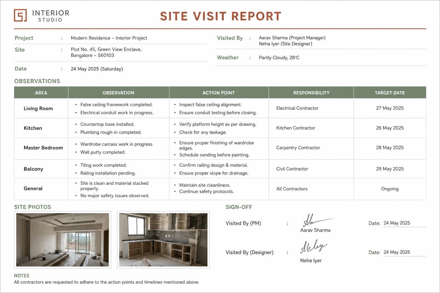 Site Visit Report — interior design toolkit template preview